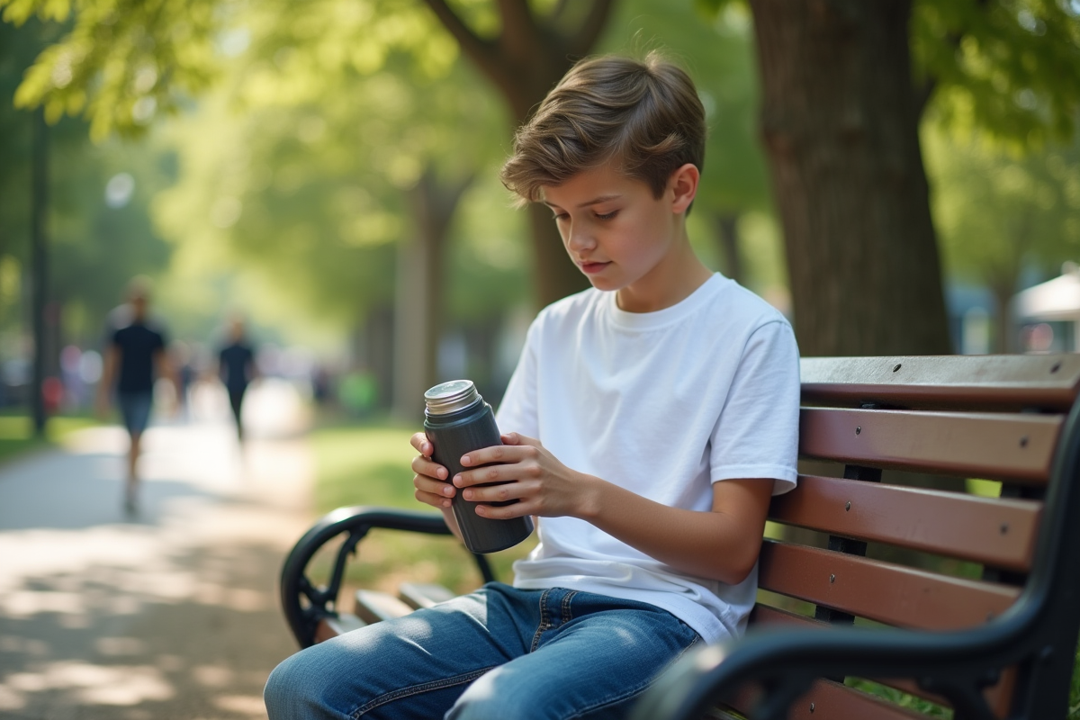 Adolescent examinant une bouteille d