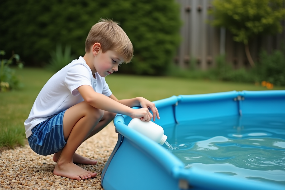 Adolescent versant un traitement dans la piscine extérieure
