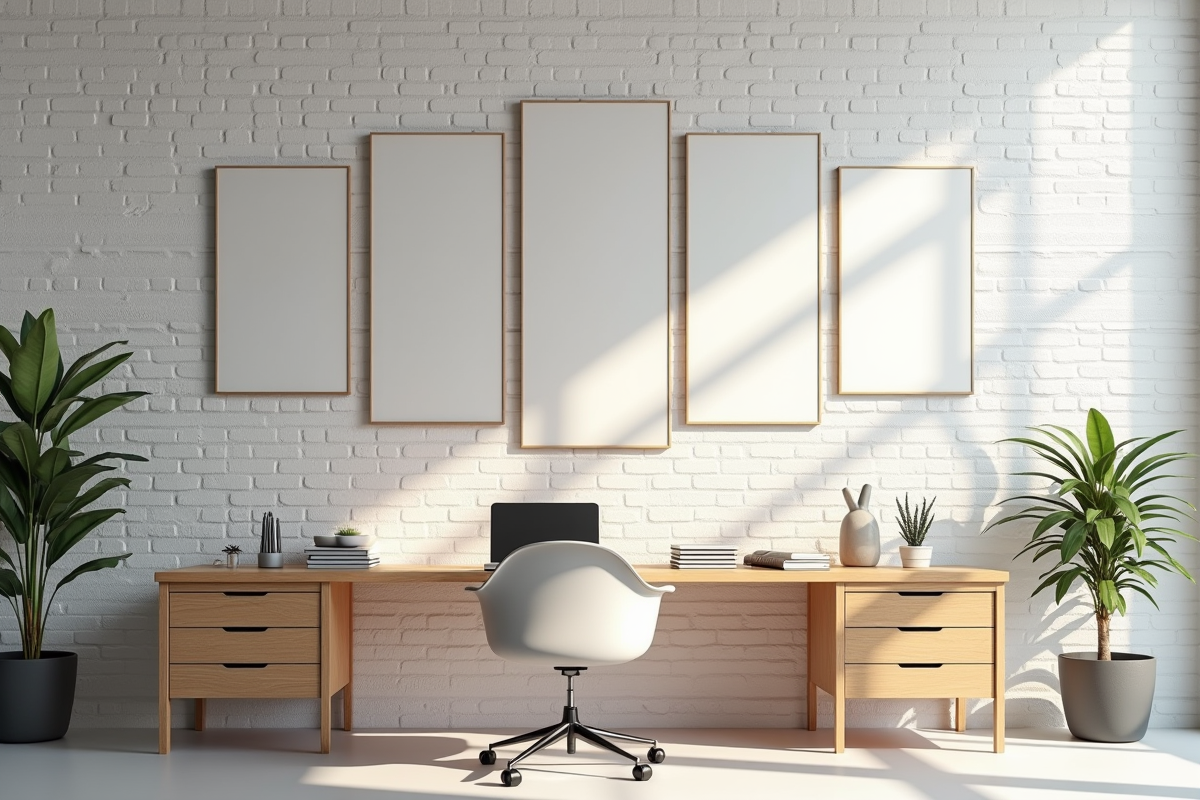 Espace de bureau minimaliste avec toile murale design