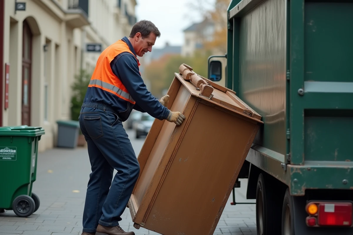 Agent municipal chargeant des meubles dans un camion