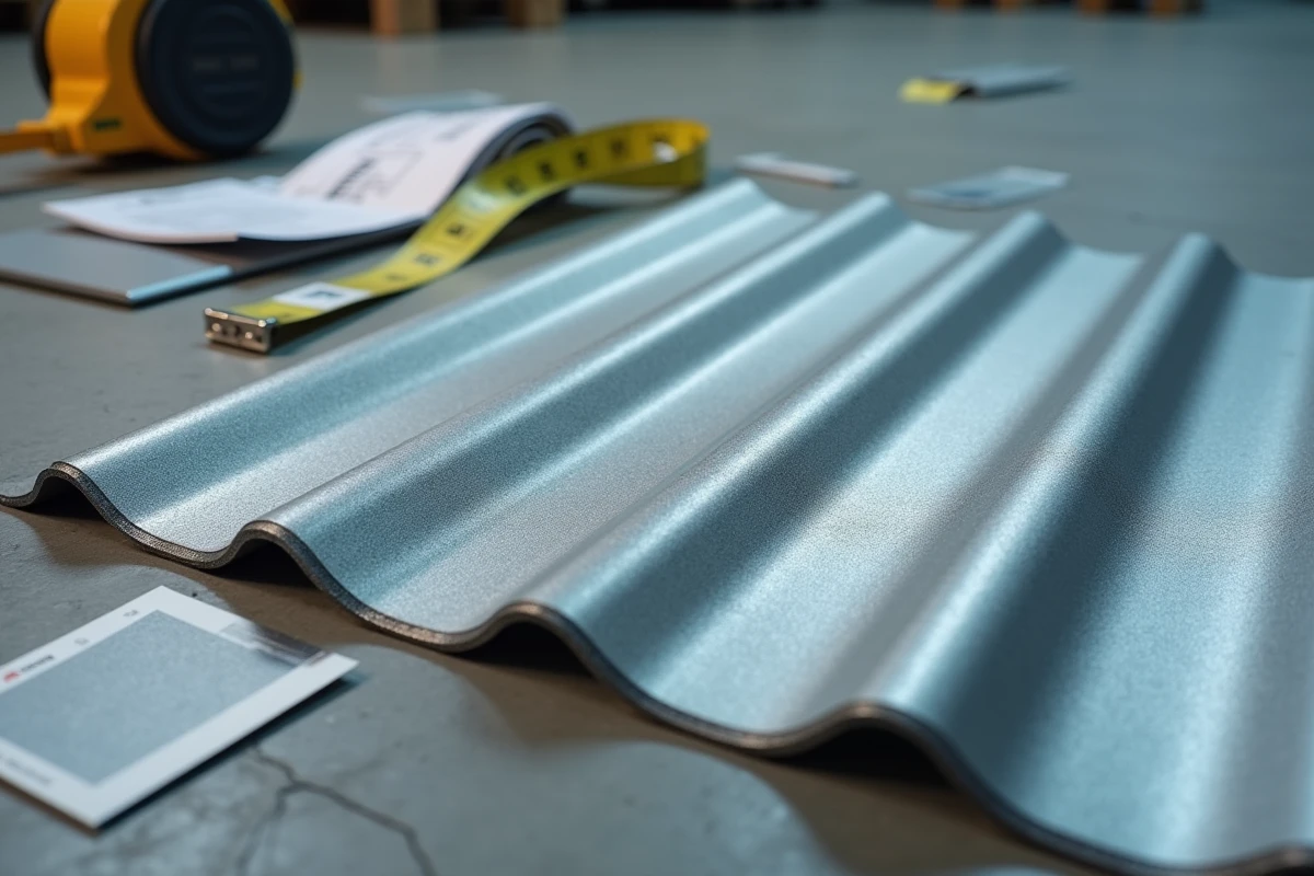 Comparaison de trois échantillons de bac acier imitation zinc avec fiche technique et nuancier