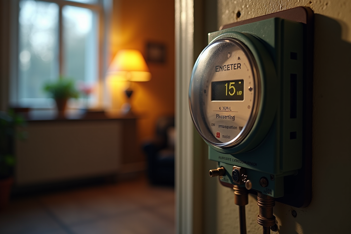 Compteur électrique avec radiateur en arrière-plan