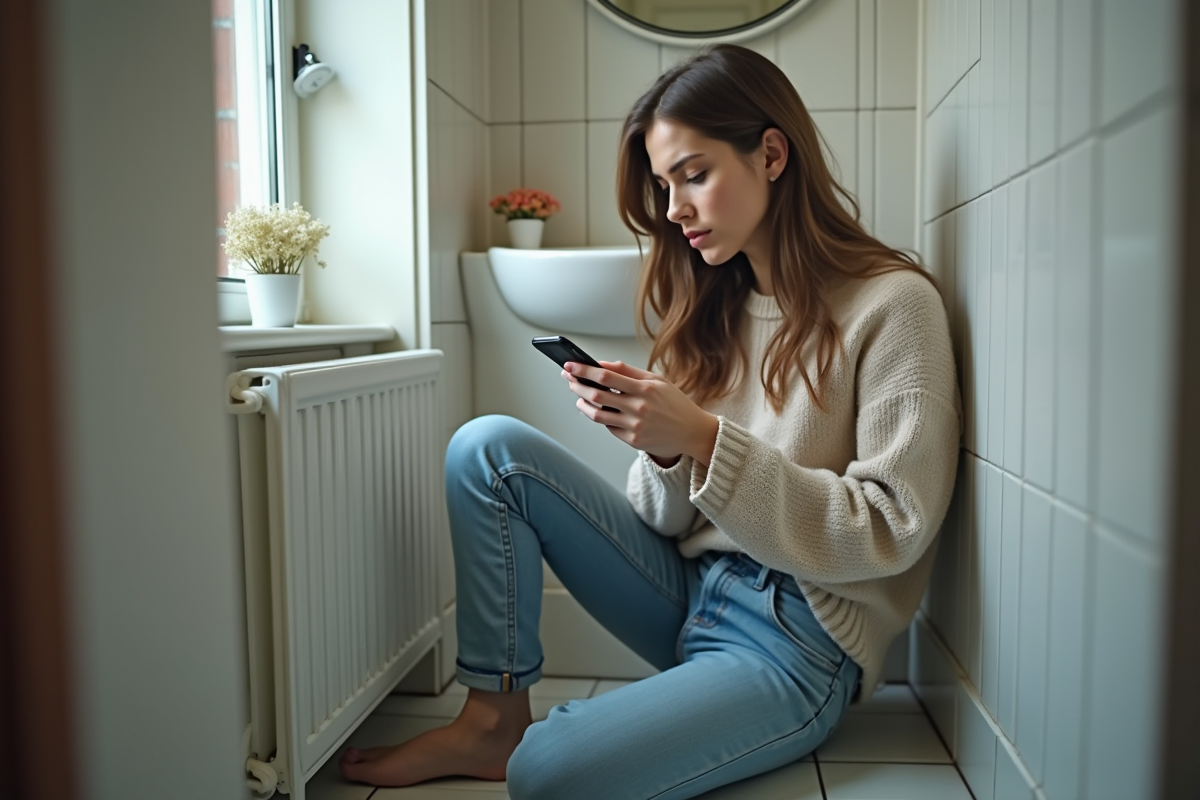 Jeune femme pointant vers fuite d