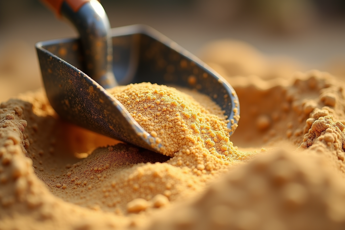Gros plan sur des grains de sable dorés versés dans un récipient