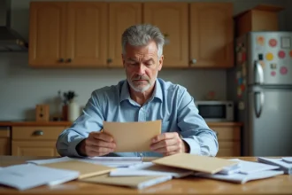 Homme d'âge moyen examinant du courrier à la maison