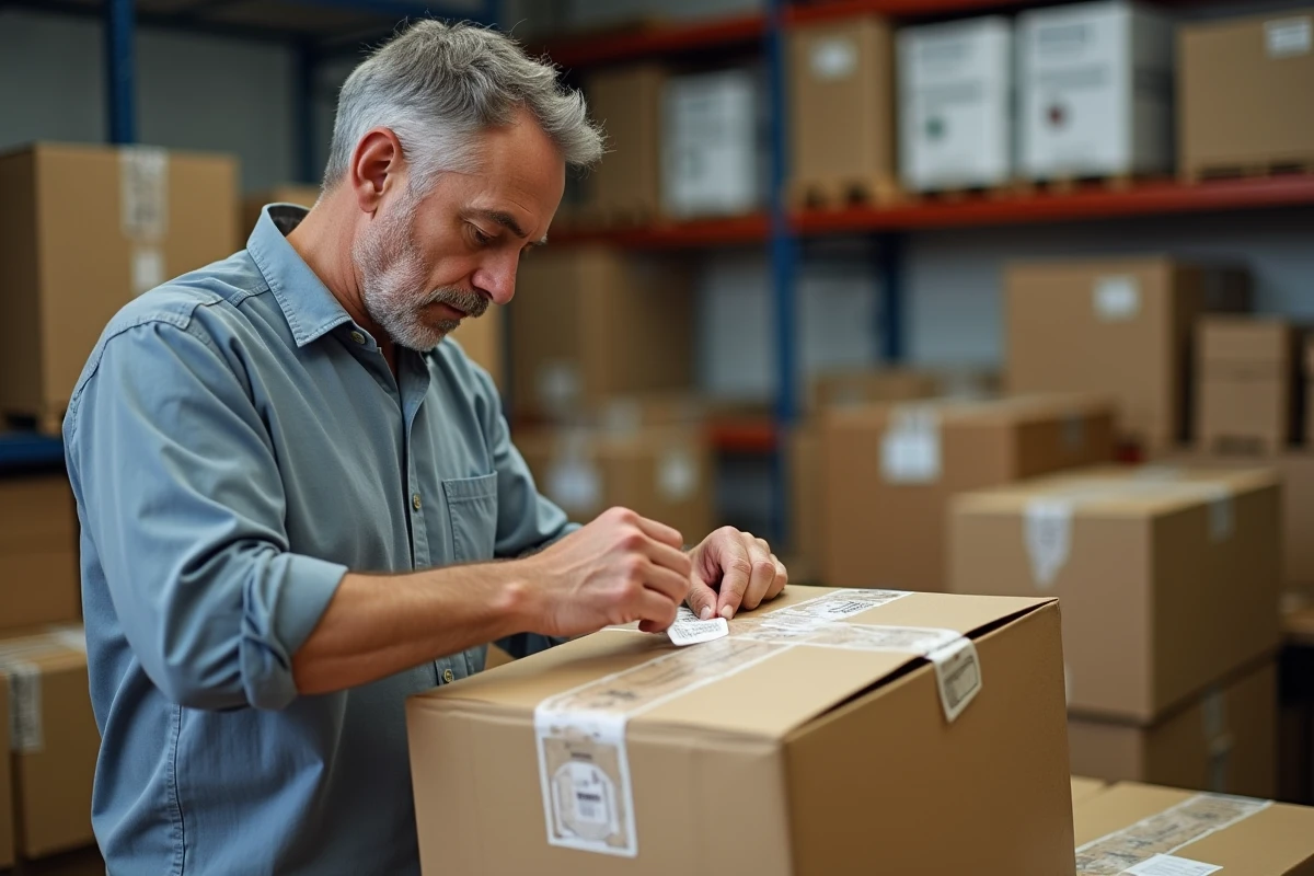 Homme en chemise préparant un envoi d