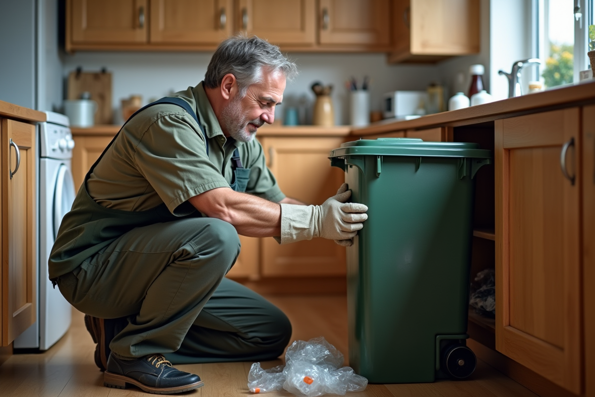Homme triant des déchets dans la cuisine