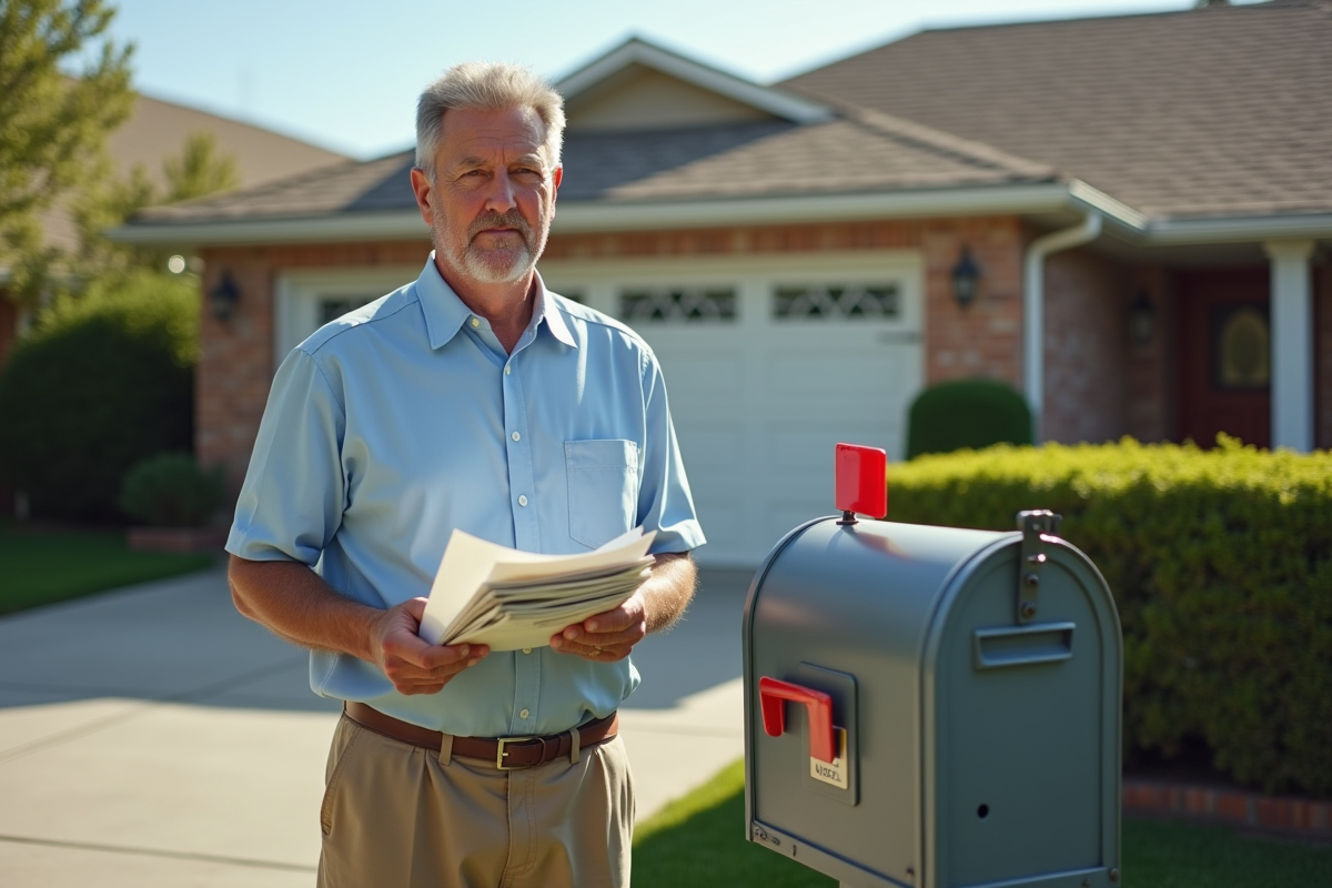 Homme déposant du courrier dans la boîte aux lettres
