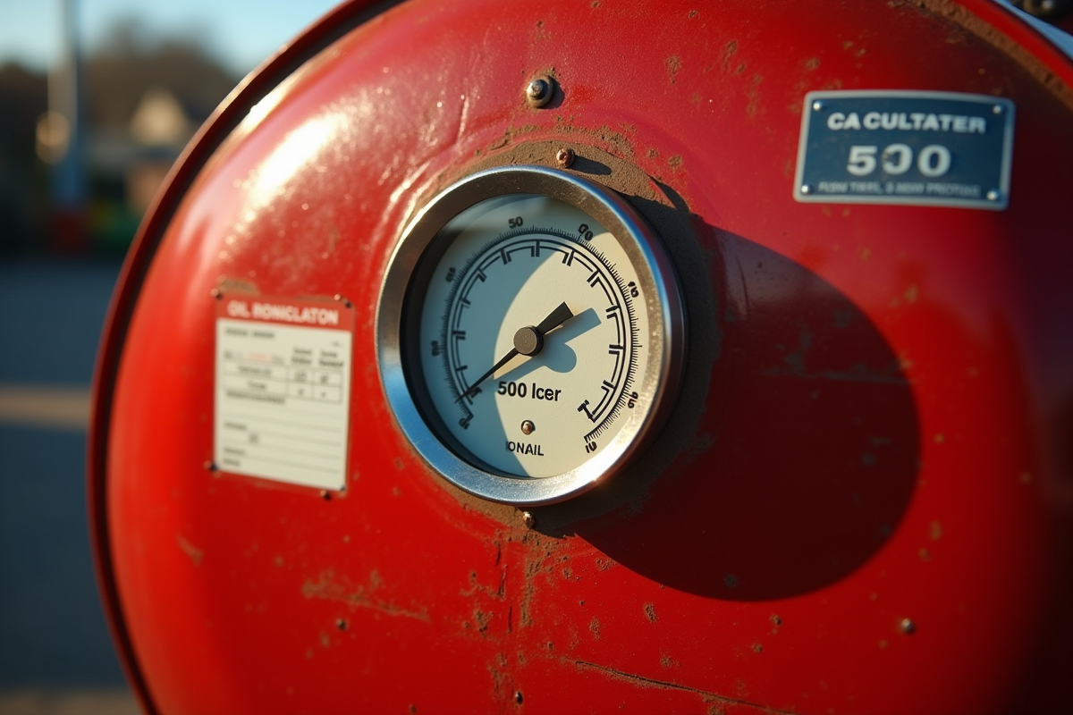 Jauge de carburant indiquant 500 litres sur une cuve rouge