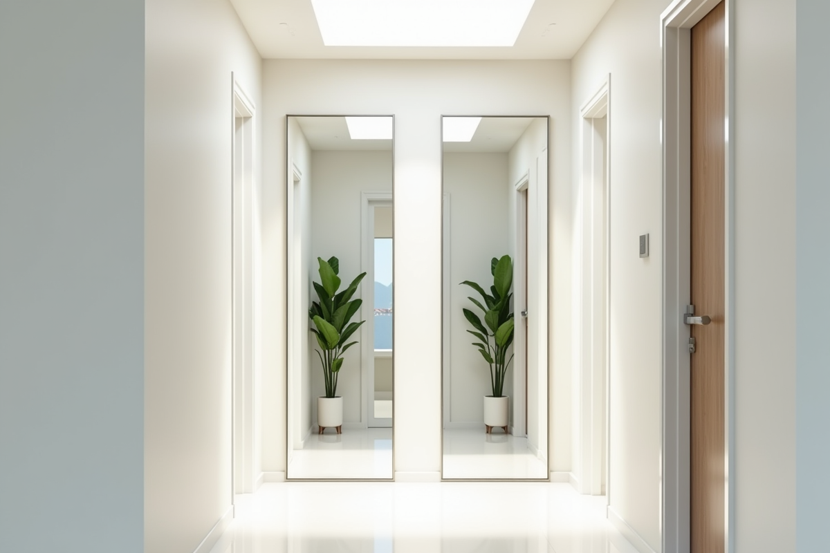 Miroirs sans cadre dans un couloir moderne lumineux