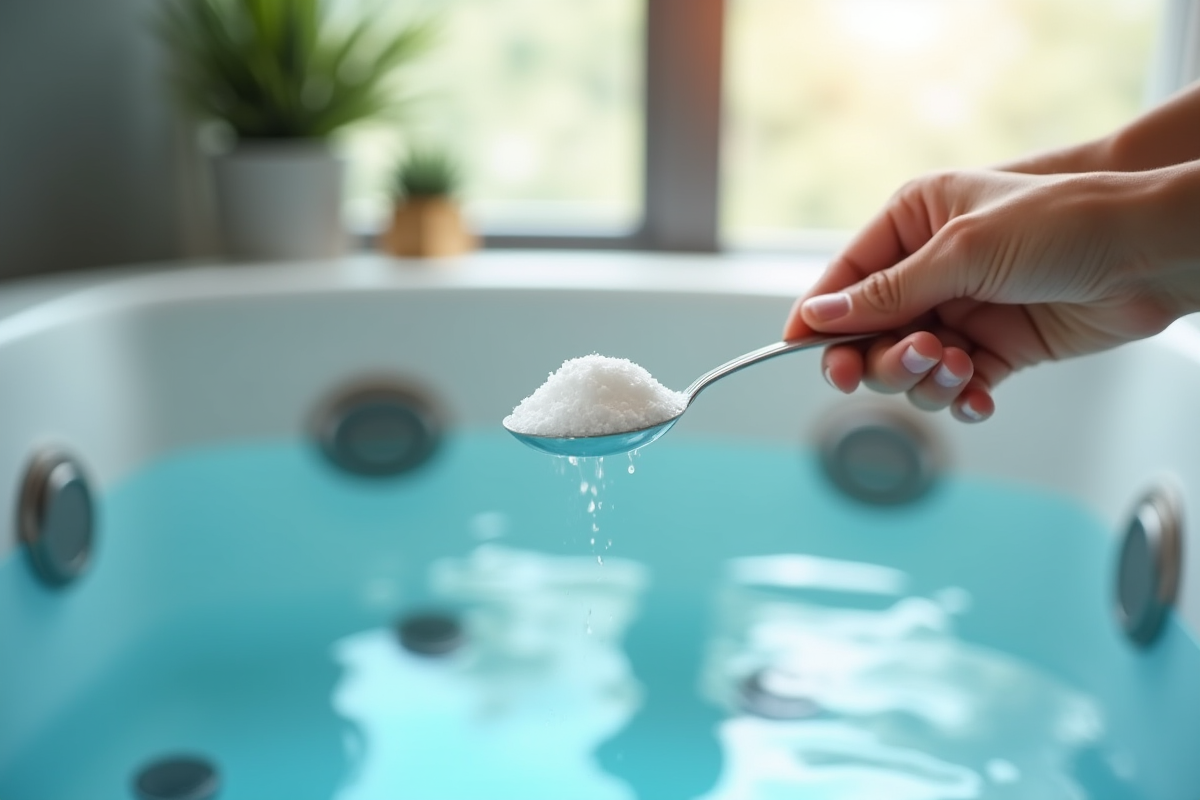 Mains tenant une cuillère de bicarbonate au-dessus d