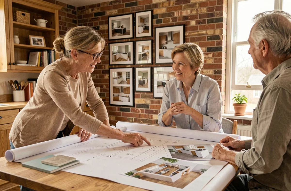 Consultation personnalisée chez Raison Home avec la conceptrice Anne Favarcq autour de plans de cuisine sur mesure