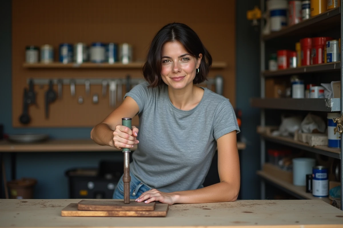 Femme utilisant un tournevis pour dévisser un boulon en tournant dans le sens antihoraire dans un atelier